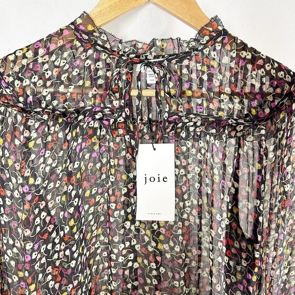 Joie Epworth Long Sleeve Sheer Button Blouse Black Caviar Size XXS - Picture 8 of 12